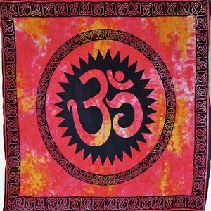 Vibrant Red and Black Om Tapestry